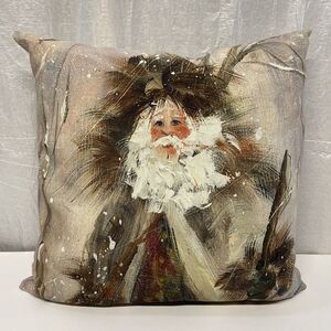 Christmas Northwood Santa Throw Pillow Ivory & Brown 16" Double Sided Climaweave